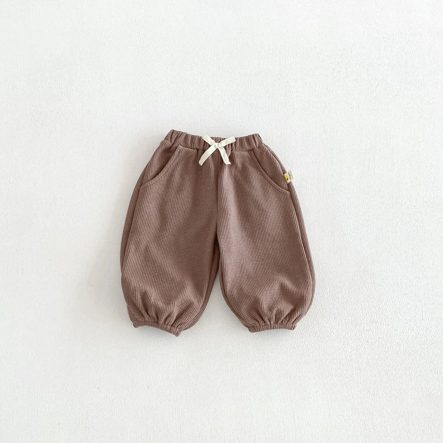 Drawstring Waist Detail on Loose Waffle Knit Pants
