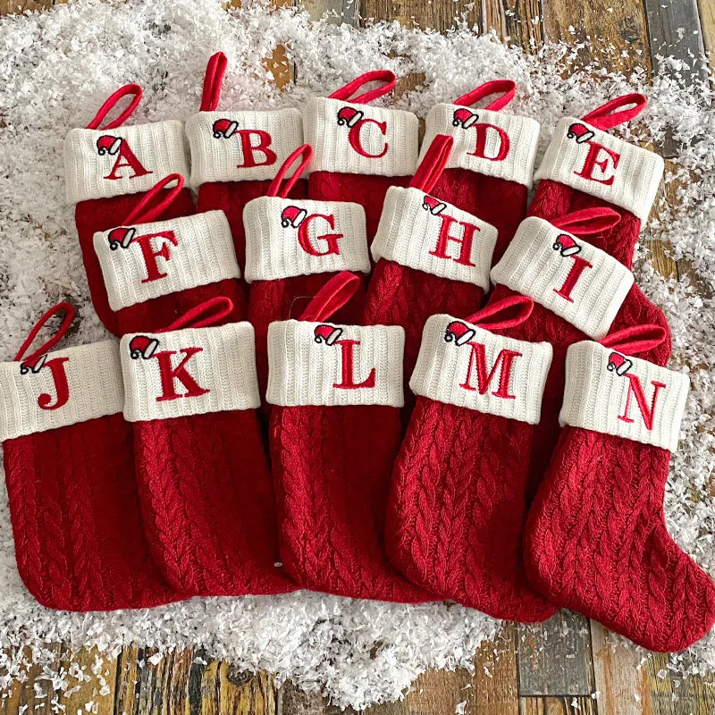 Red Knit Initial Christmas Stocking