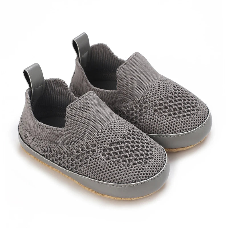 Gray knit slip-on baby first walkers