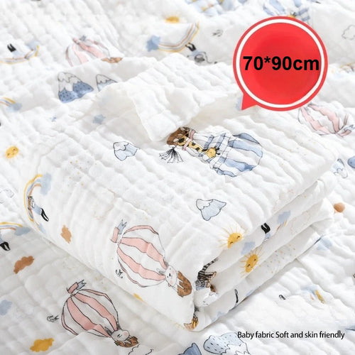 Breathable Baby Cotton Six-layer Gauze Printed Muslin Swaddle Blanket Baby Bath Towel Soft&Comfortable Towel 70*90cm