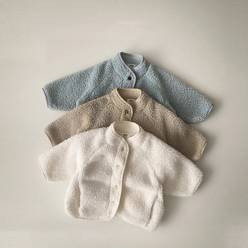 Children's Winter Lamb Wool Coat with Velvet Padding in White color