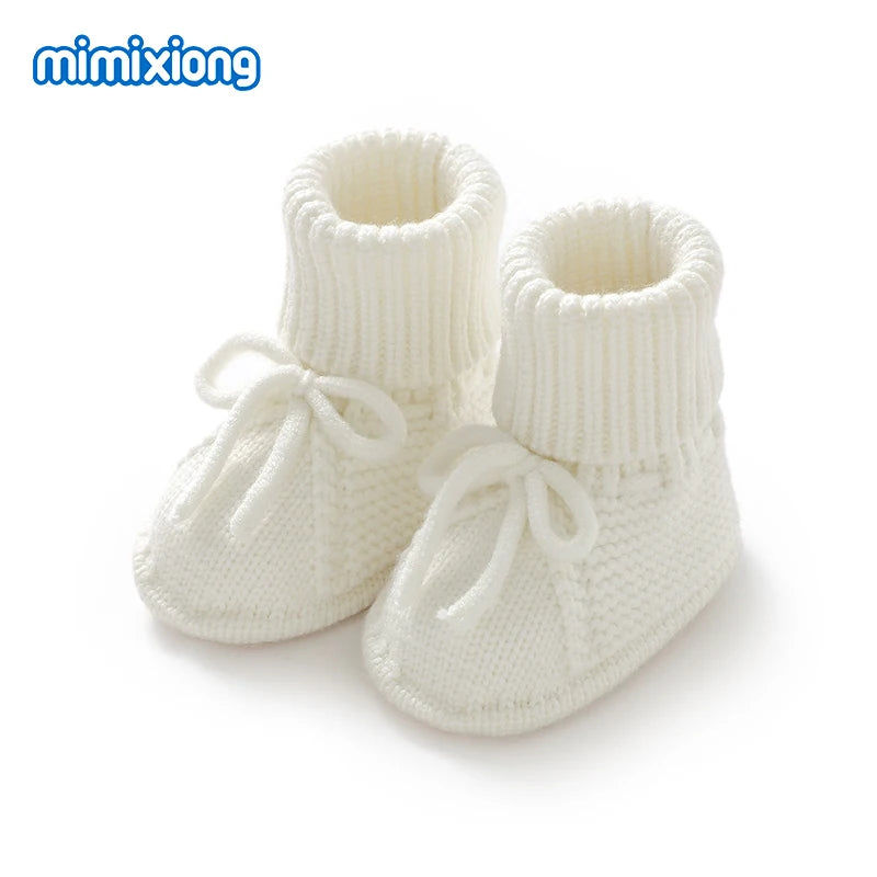 White Cord-Lace knitted baby booties