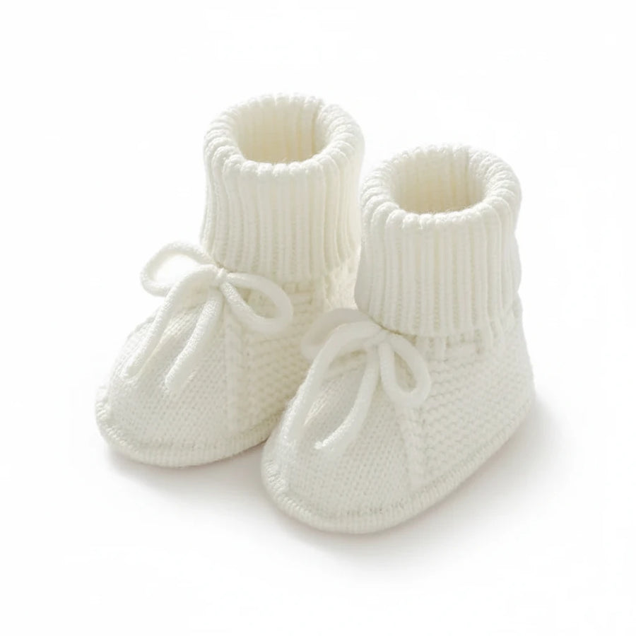 White Cord-Lace knitted baby booties