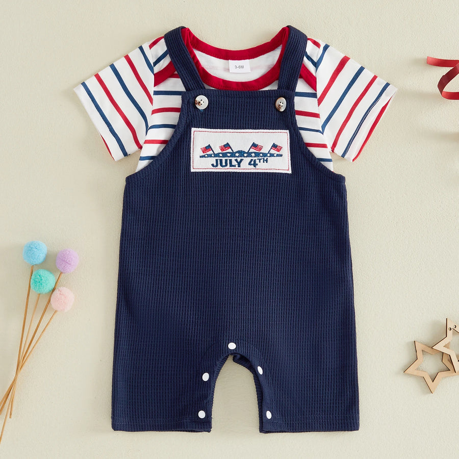 Patriotic Ribbed Romper Set - Blue July 4th, product view 2
