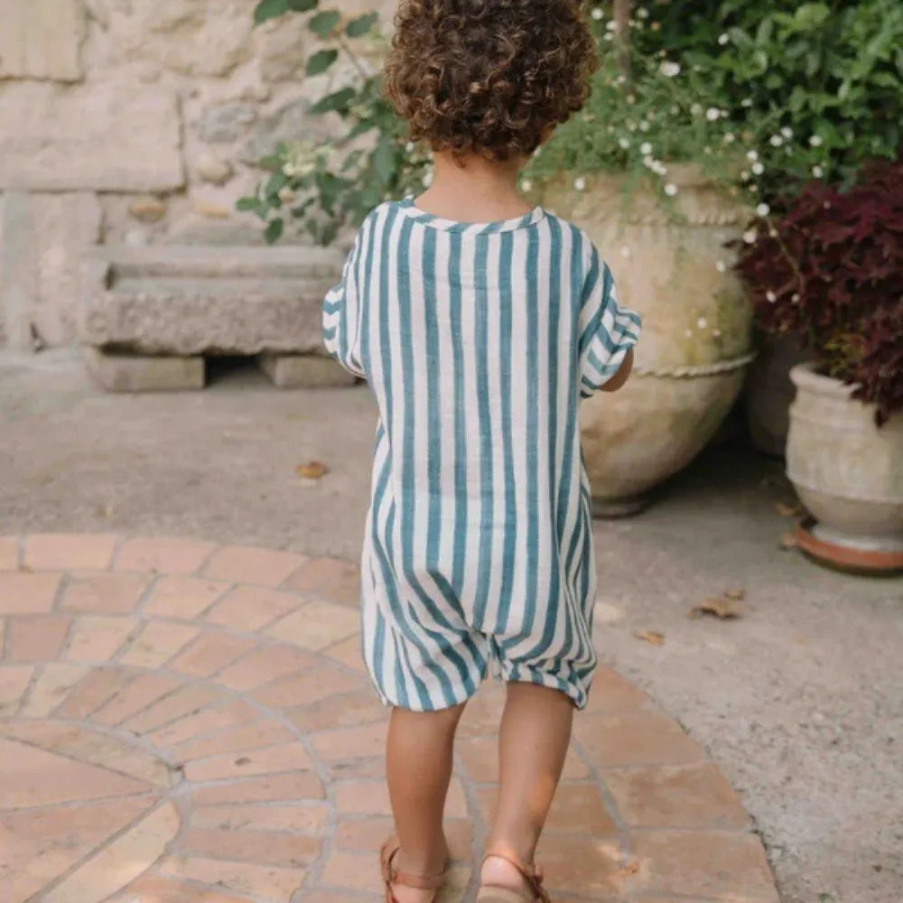 Close-up of Triangle Neck detail on baby romper