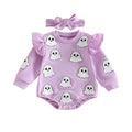 Lavender infant bodysuit with white ghost appliques and matching lavender headband with bow