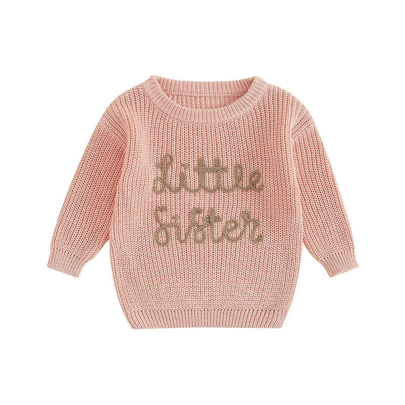 Pink Little Sister embroidered cotton knit baby sweater