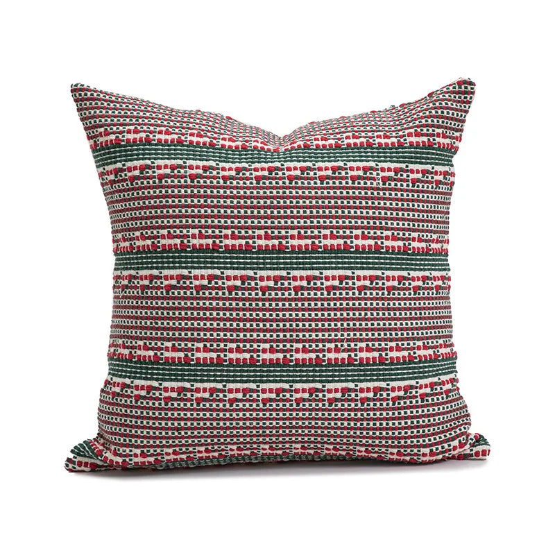 Christmas woven stripe pillow cover, 1PC, featuring red and green stripes with a textured woven look.