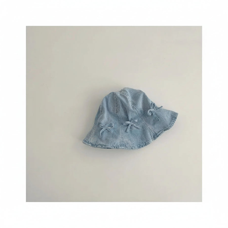 Bow Detail Denim Bucket Hat for Baby Girls