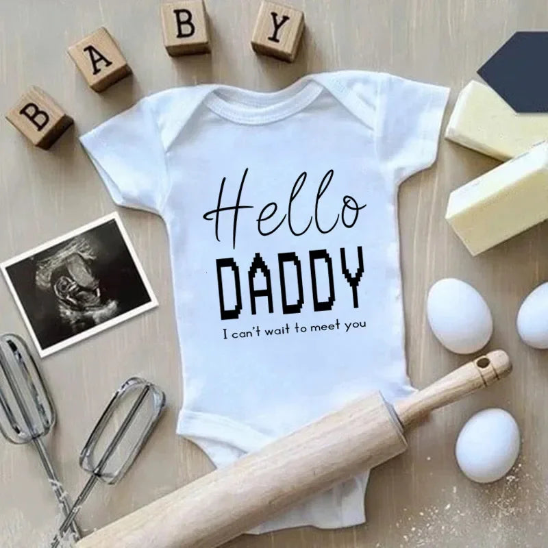 Coming Soon Letter Romper with short sleeves for baby boys and girls