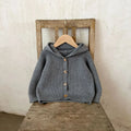 Hooded Pom Pom Knit Cardigan Cozy Cotton Baby Sweater Unisex Autumn Winter Cable Knitwear
