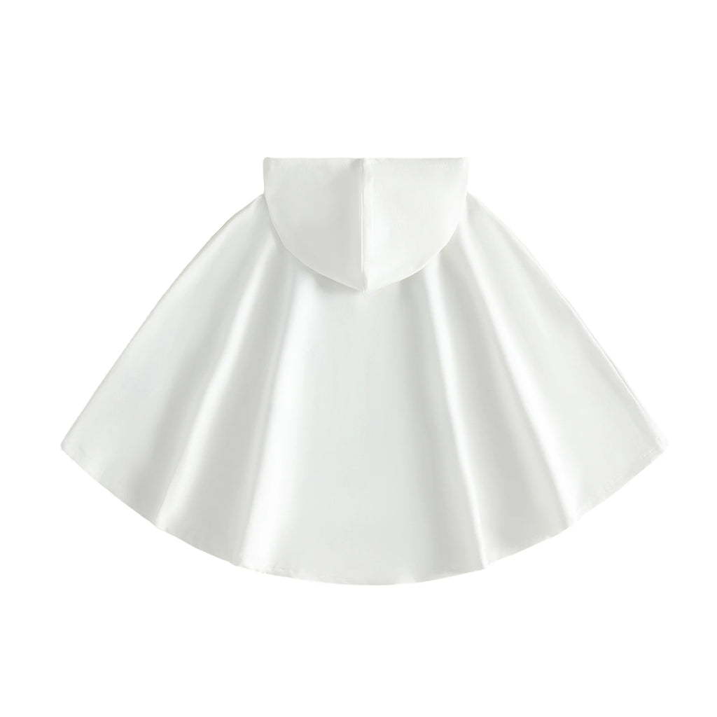 Front and back views of white ghost hooded cape costume