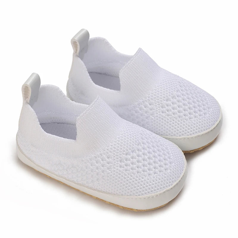 White knit slip-on baby first walkers