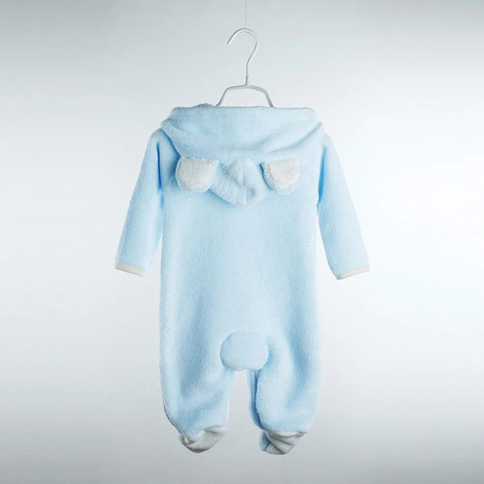 Blue Fleece Baby Romper Back View