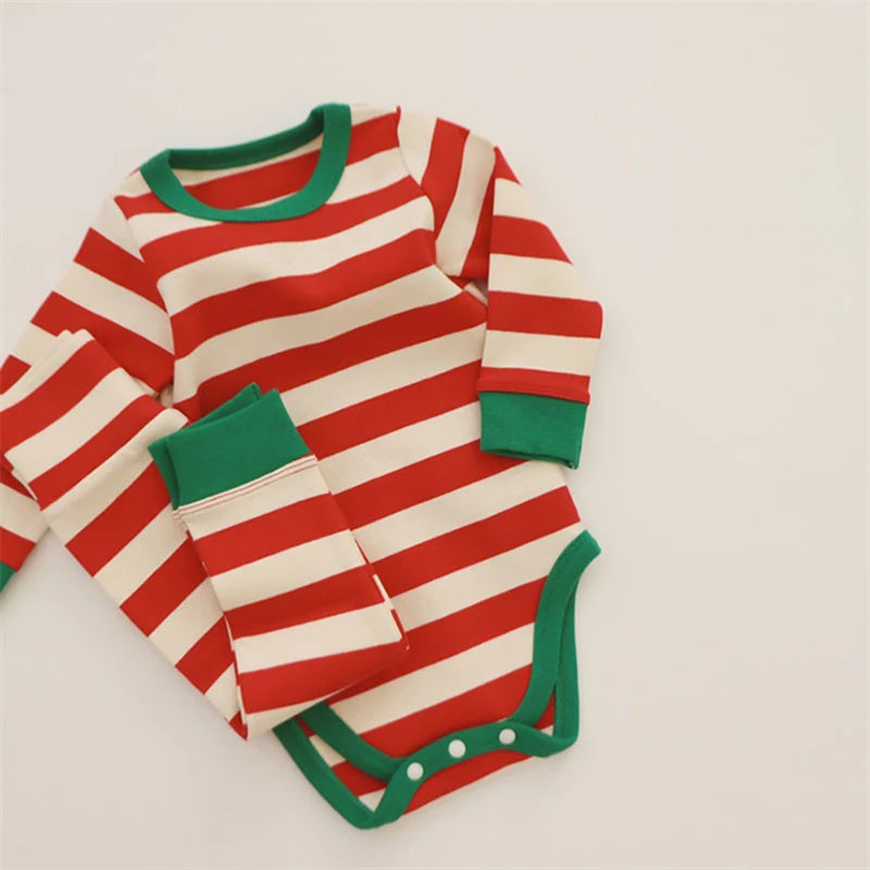Christmas Stripe Bodysuit & Pants Pajama Set