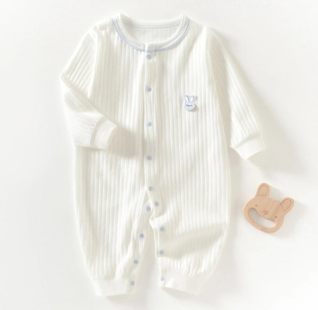 Front view of Cute Rabbit Knit Romper with cartoon rabbit pattern