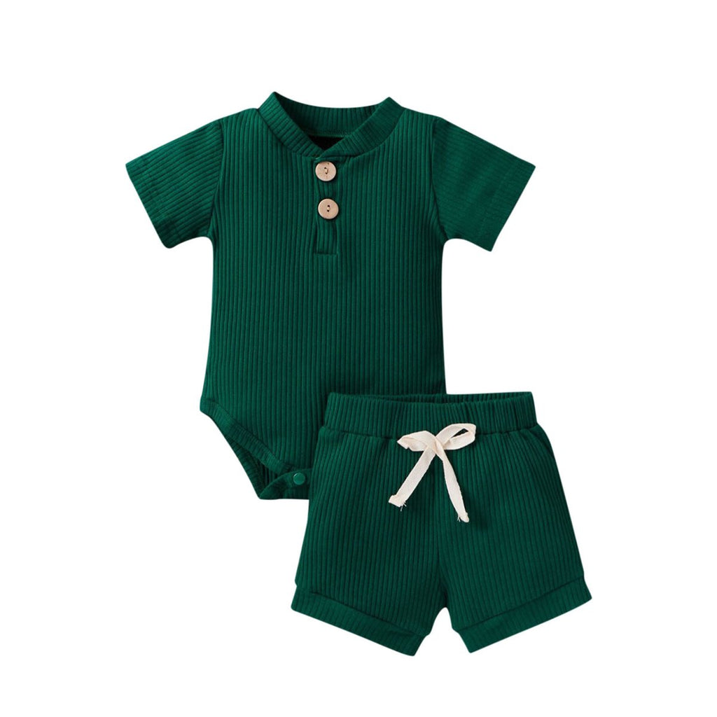 Green ribbed baby bodysuit and shorts set