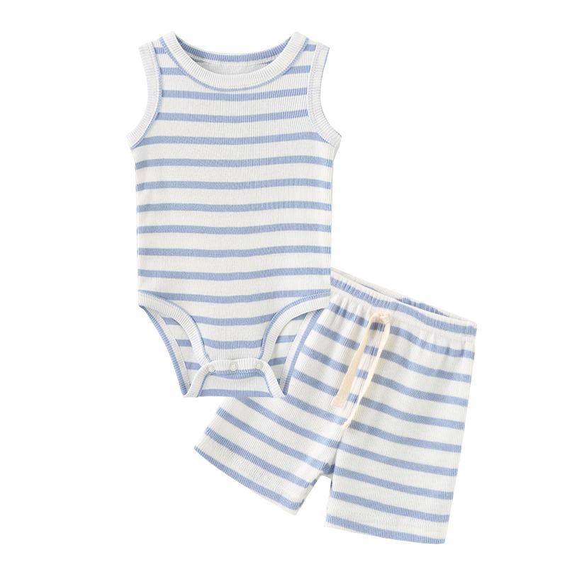 Blue striped baby bodysuit and shorts set