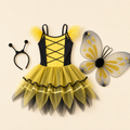 Olive gold bee fairy dress costume with wings and antenna headband
