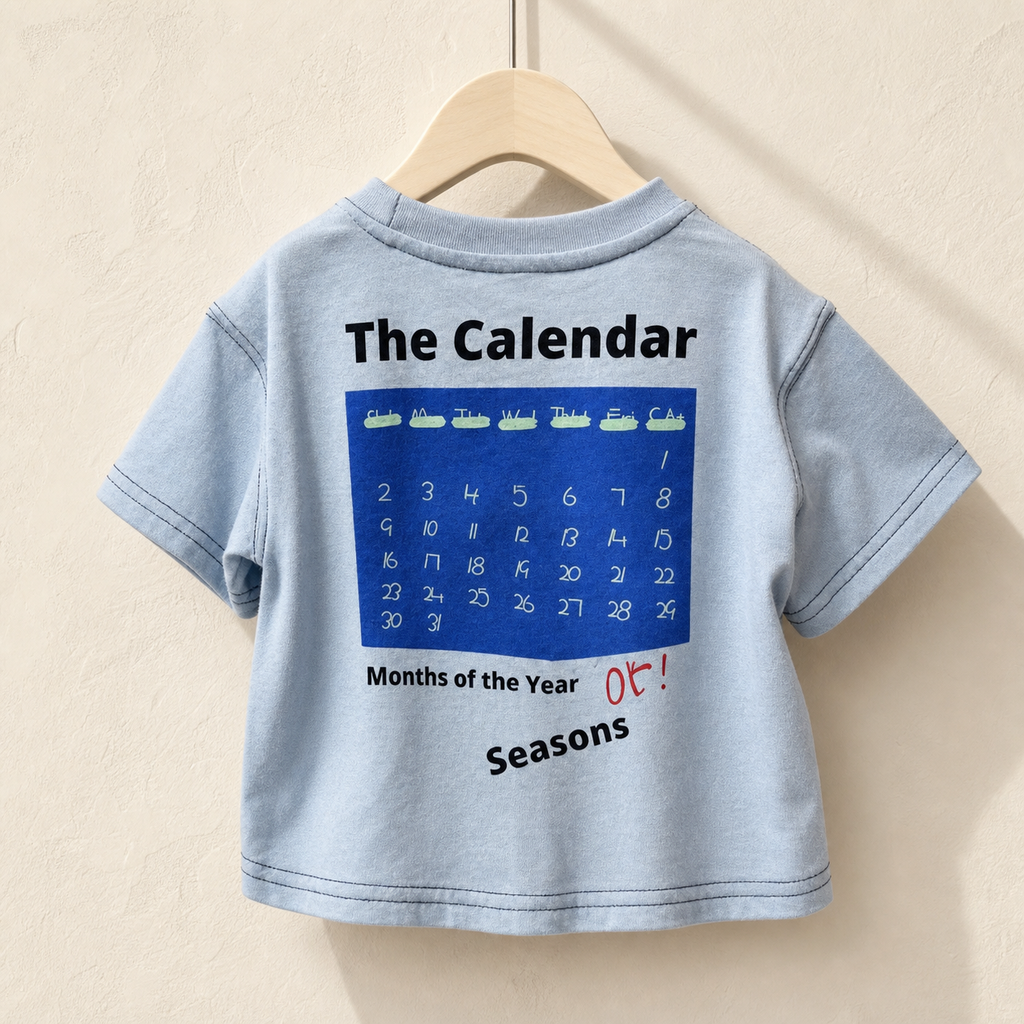 Back view of Blue Have a Nice Day Short Sleeve Tee with calendar print