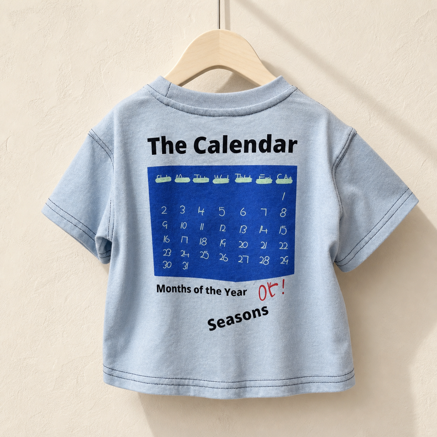 Back view of Blue Have a Nice Day Short Sleeve Tee with calendar print
