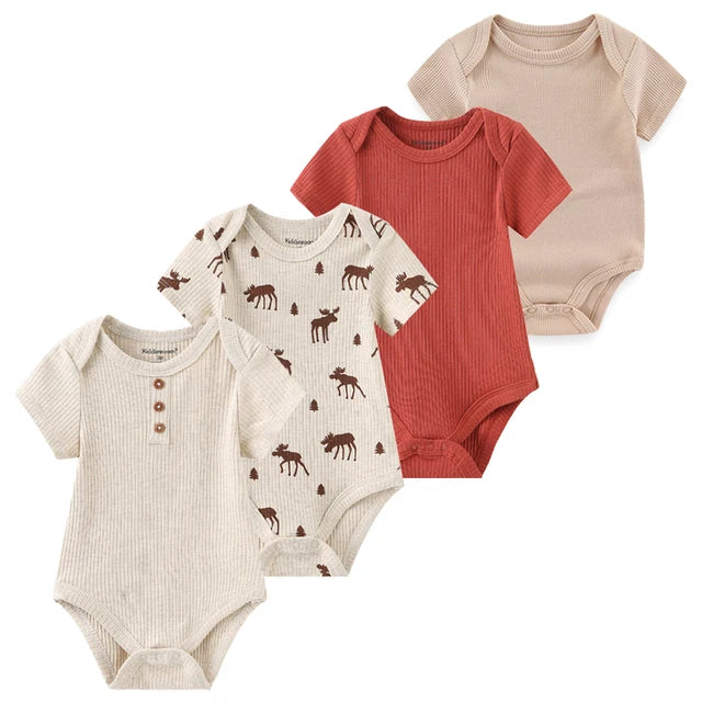 Reindeer print ribbed baby bodysuit 4-pack