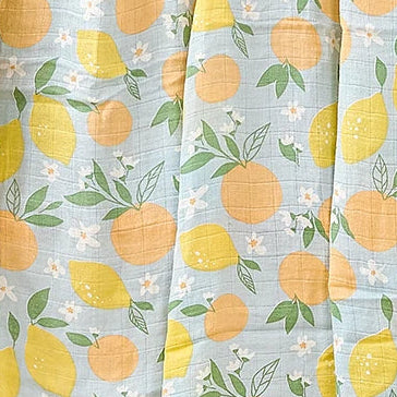 HappyFlute Bamboo Cotton Muslin Swaddle Blanket – Soft Multi-Use Baby Wrap, Printed, 120 x 110 cm / 47.2 x 43.3 in - Lemons